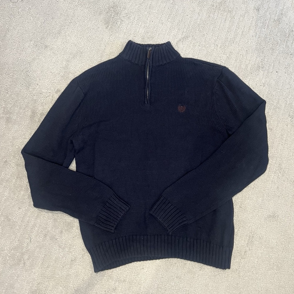 Chaps Men's Marled Black 1/4‎ Zip Chunky Knit Pullover Sweater Size L Comfy